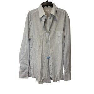 Brunello Cucinelli XL Mens Blue White PinStripe Cotton Button Down Shirt Italy